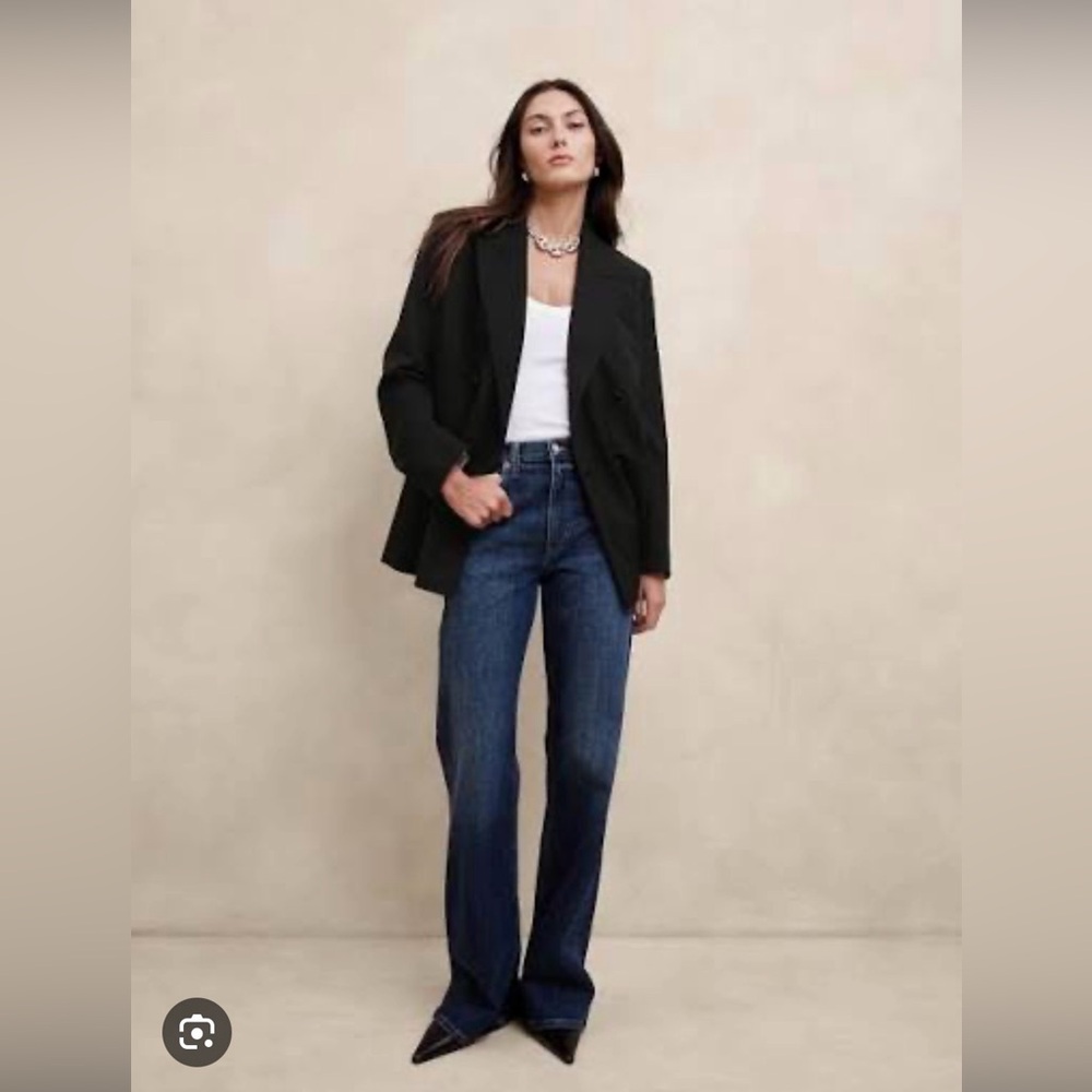 NWT Banana Republic Black Siena Boyfriend Fit Italian Wool Blazer Size 4